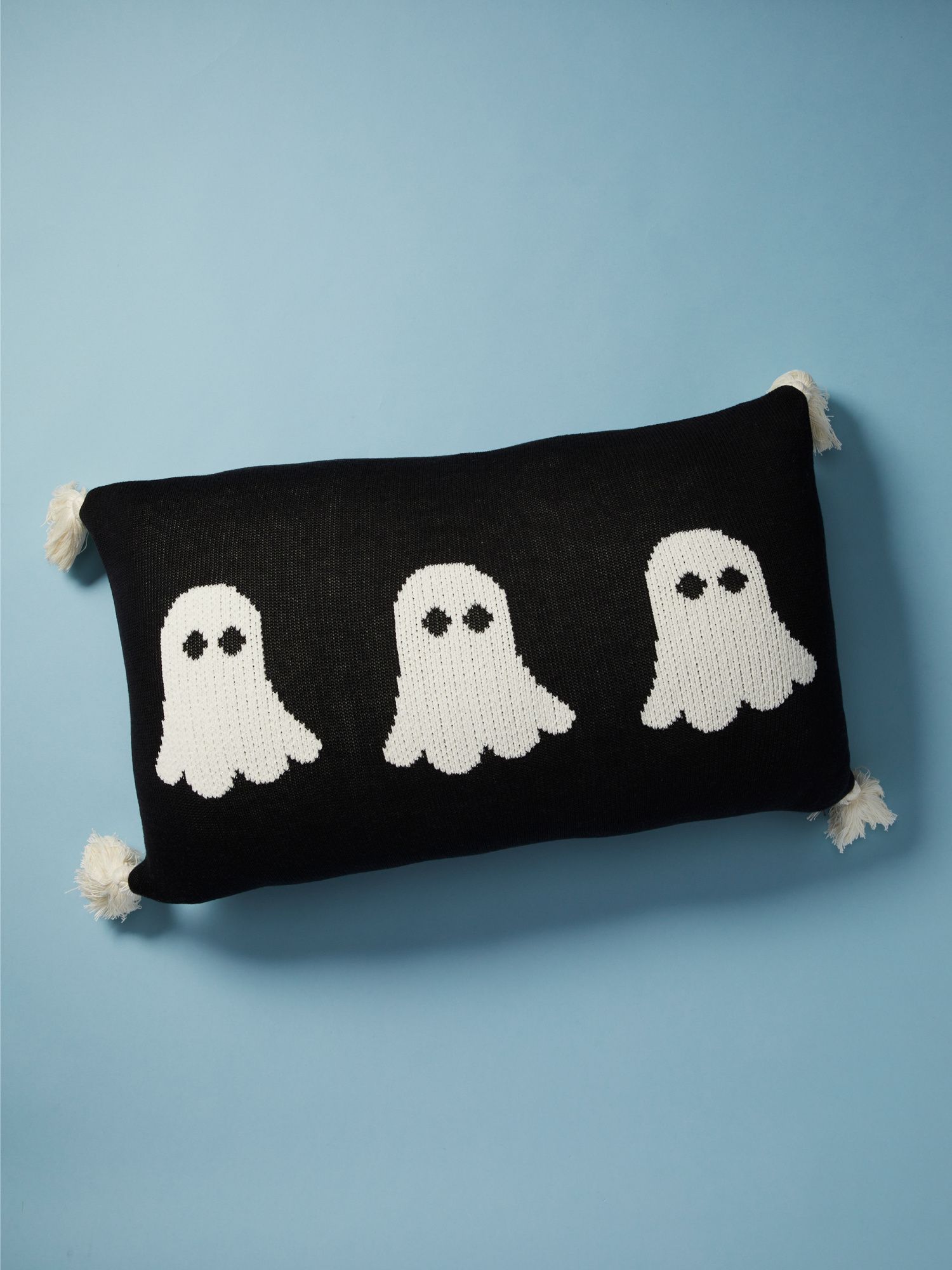 Made In India 14x24 Knitted Ghosts Pillow With Tassels | Halloween | HomeGoods | HomeGoods