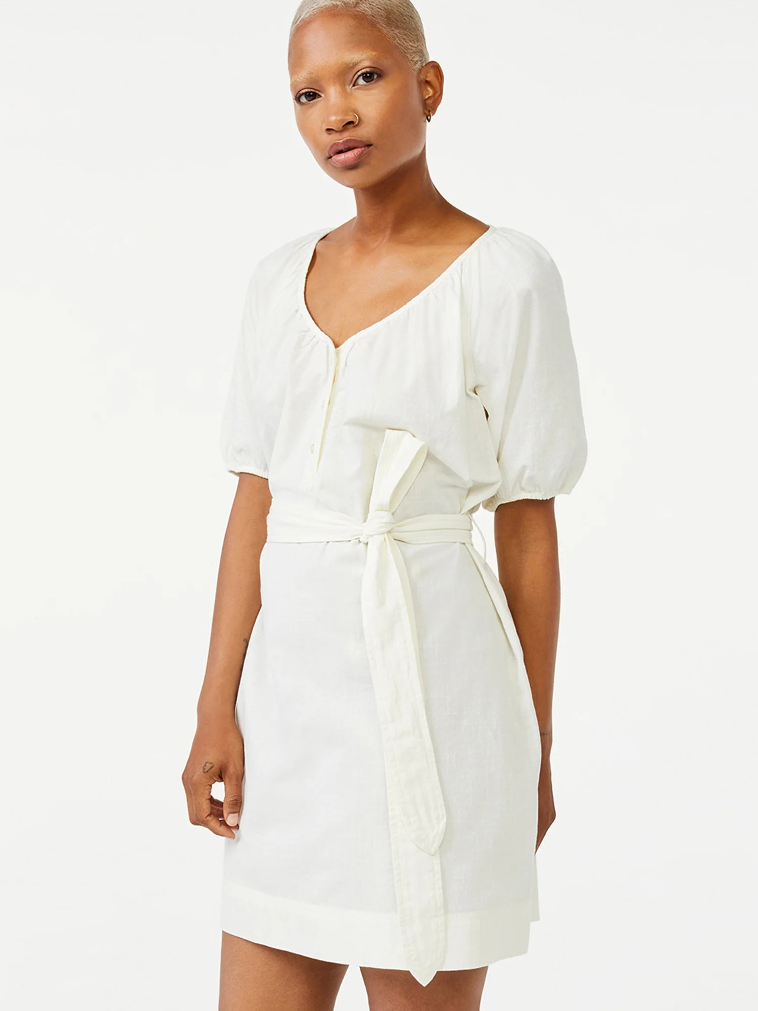 Free Assembly Women's Puff Sleeve Shirtdress - Walmart.com | Walmart (US)