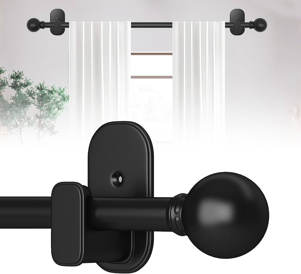 Curtain Rods No Drilling for Windows 32 to 45 Inch:No Drill Small Black Curtain Rod with Adhesive... | Amazon (US)