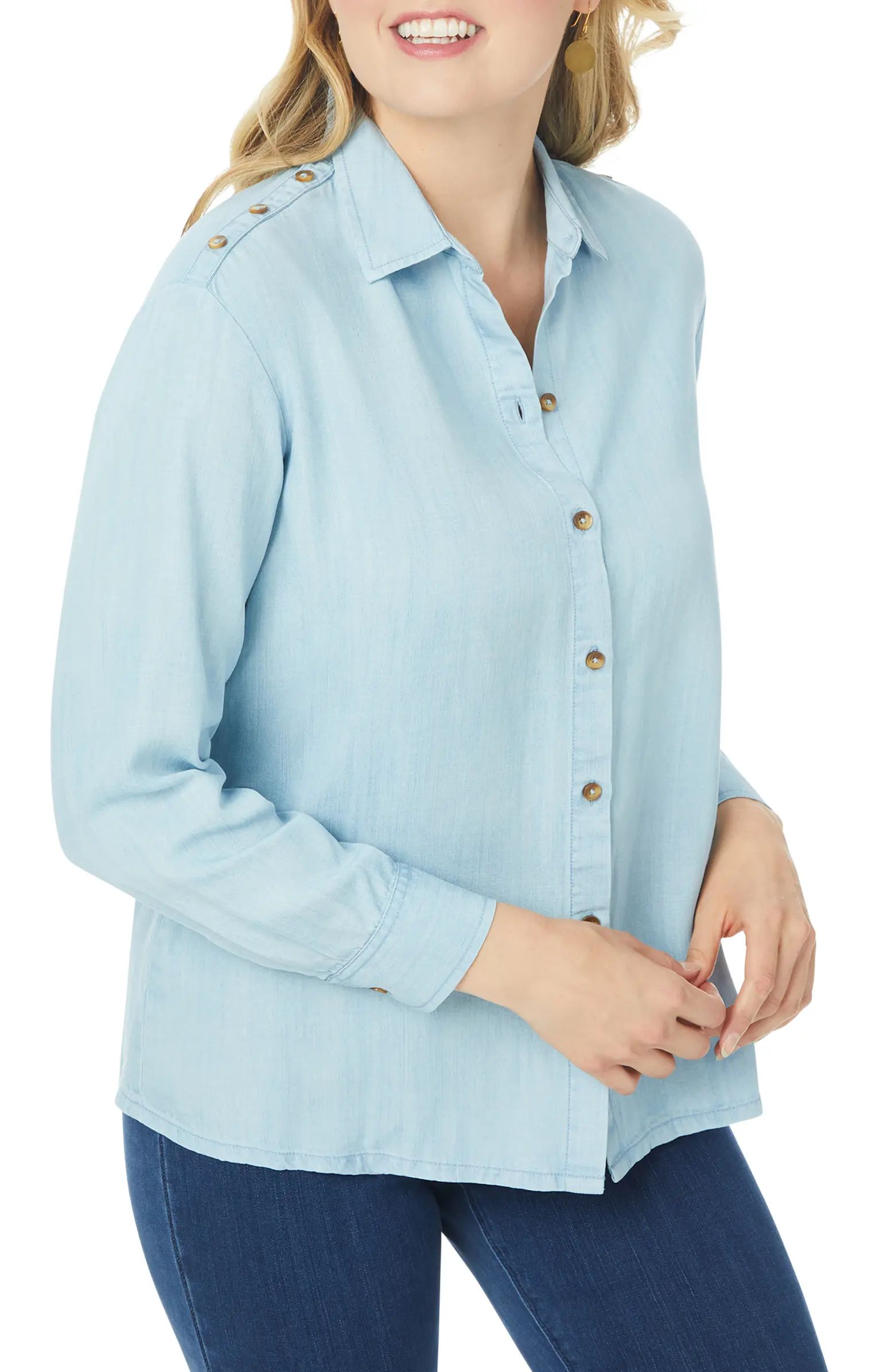 Brynn Relaxed Fit Shoulder Button Detail Blouse | Nordstrom
