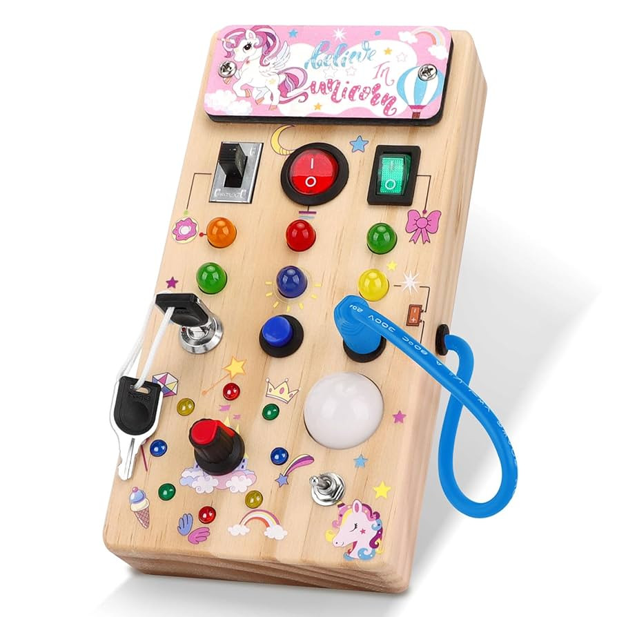 Unicorn Wooden Busy Board Sensory Toys with 8 LED Light switches,Christmas Travel Toys Montessori... | Amazon (US)