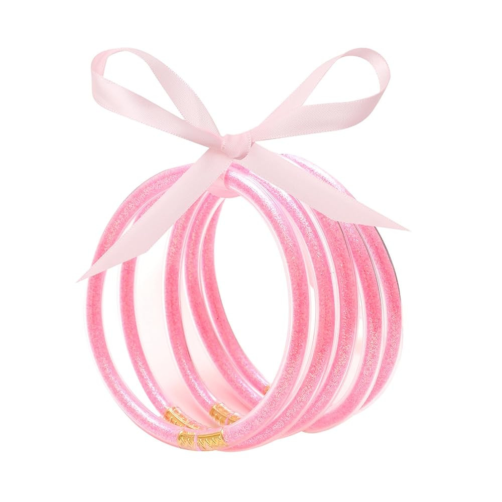 Long tiantian Cute Jelly Bangles Bracelets for Women 80's Neon Pink Glitter Dress Glitter Filled ... | Amazon (US)