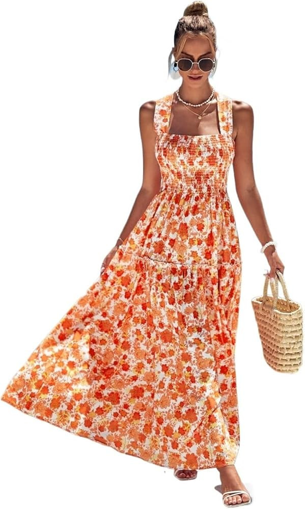 Dresses for Women Allover Floral Print Crisscross Tie Backless Dress | Amazon (US)