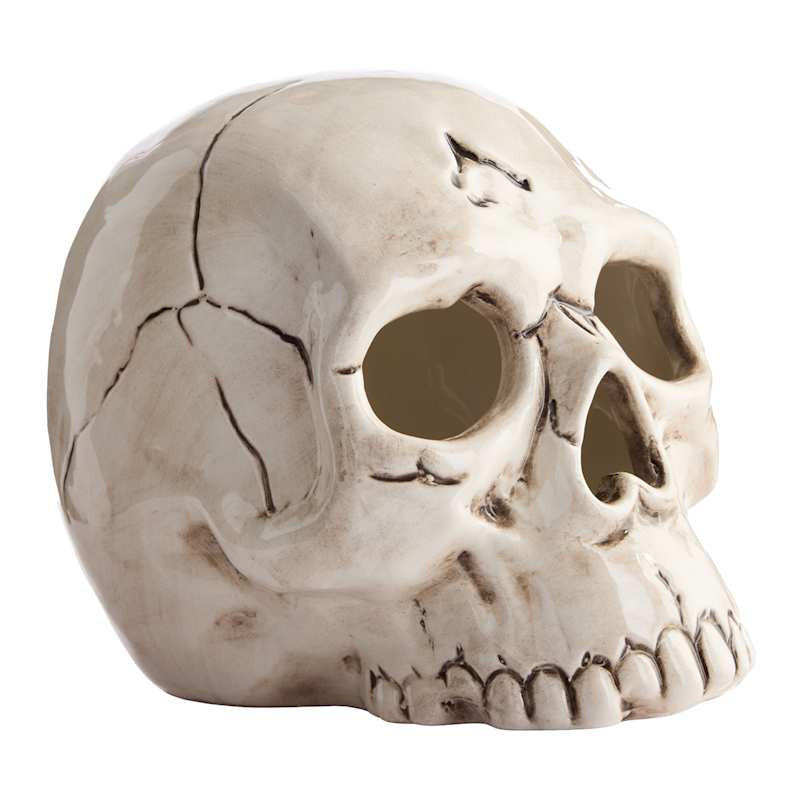 Lit Ceramic Skull, 4.7" | At Home