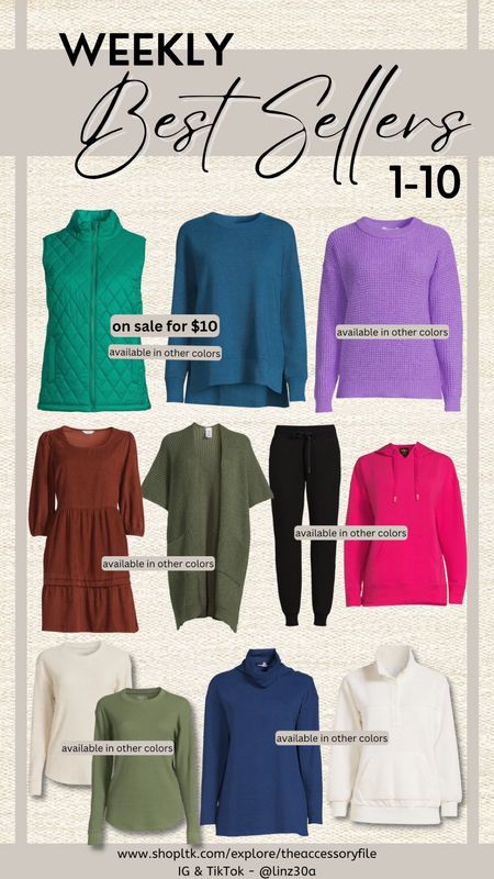 This past week’s top 10 best sellers.

Side slit sweatshirt, quilted vest, waffle knit crew neck sweater, thanksgiving outfit, thanksgiving dress, corduroy dress, sweater cape, super soft hoodie, super soft joggers, long sleeve thermal shirts, rolled neck tunic pullover, sherpa pullover, fall fashion, fall outfits, winter fashion, winter outfits, Walmart must haves, Walmart fashion finds 

#LTKstyletip #LTKfindsunder50 #LTKSeasonal