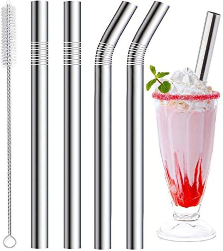 Vinaco Stainless Steel Smoothie Straws, 0.4'' Extra Wide Reusable Metal Drinking Straws for Milks... | Amazon (US)