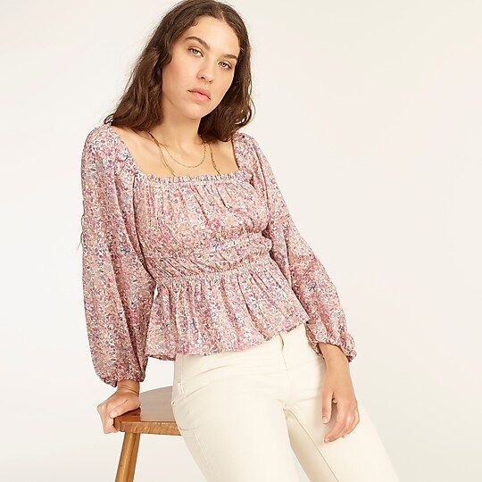 Puff-sleeve textured cotton top in blooming floral | J.Crew US