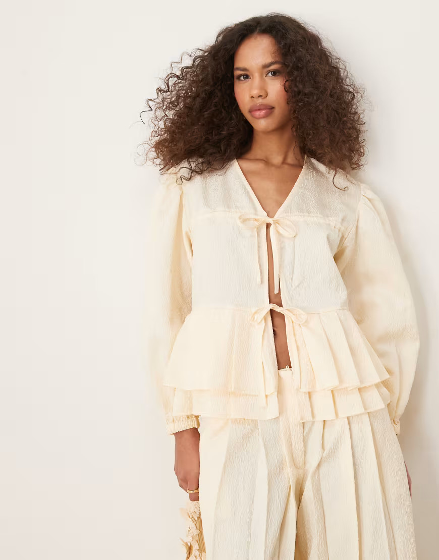 Ghospell bow tie pleated top co-ord in butter cream-White | ASOS (Global)