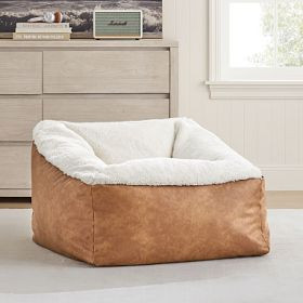 Large Faux Leather Caramel &amp; Sherpa Ivory Modern Bean Bag Lounger | Pottery Barn Teen