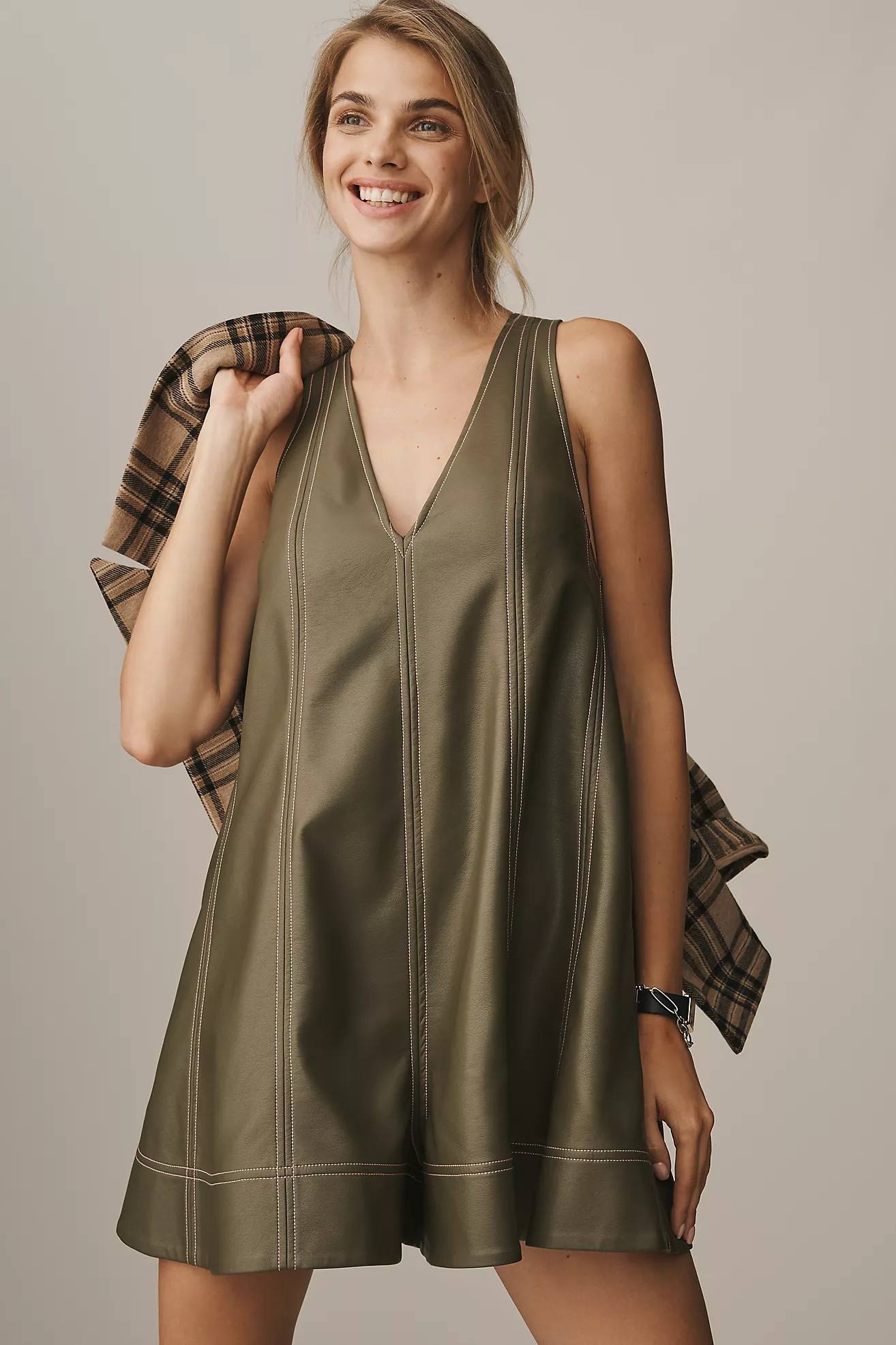 Maeve Faux-Leather Sleeveless Swing Romper | Anthropologie (US)