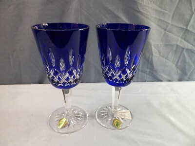 Set of 2 Waterford Crystal Cobalt Blue Lismore Prestige Water Goblets INV2  | eBay | eBay US