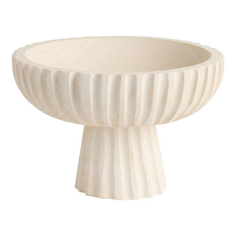 Whitewash Wood Ribbed Pedestal Bowl Decor | World Market