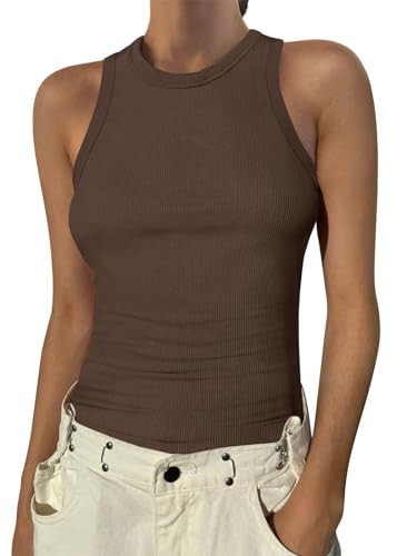 ANRABESS Womens Sleeveless High Neck Tank Tops Fashion Summer Casual Basic Slim Fit Ribbed Racerb... | Amazon (US)
