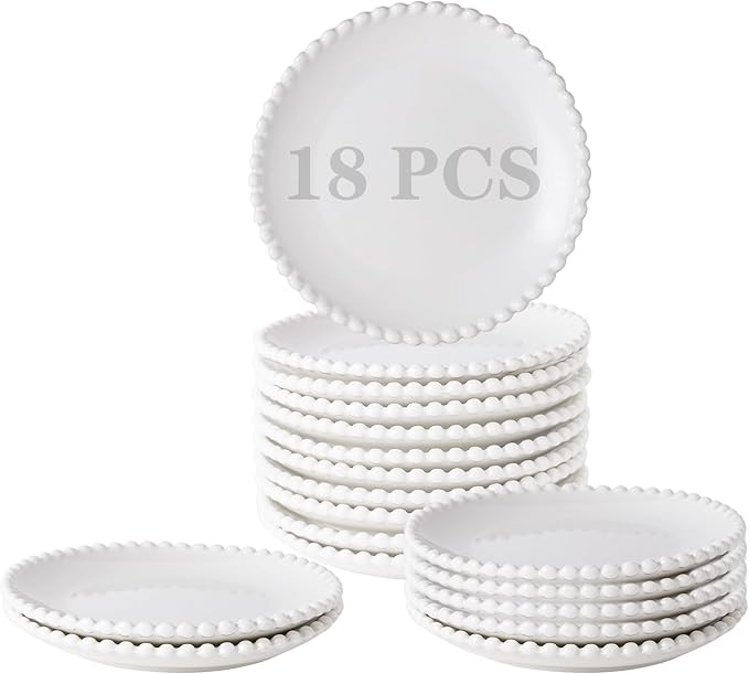 OMAYKEY 5.5 Inch White Ceramic Dessert Plates Set of 18, Small Salad Plates, Porcelain Round Shap... | Amazon (US)