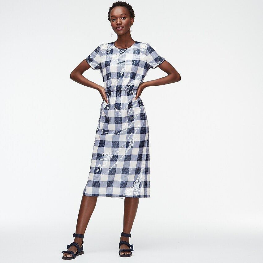 Short-sleeve sequin dress in gingham | J. Crew US