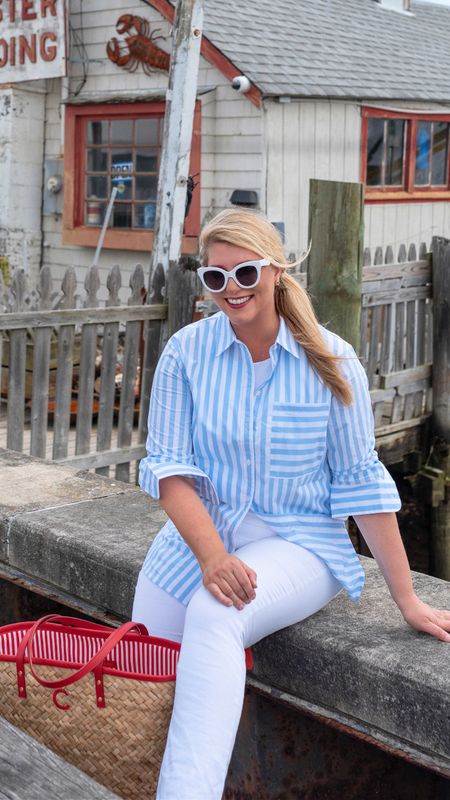 Use code CHEERS30 for 30% off this shirt. Love this blue and white striped shirt 💙🤍💙

#LTKSaleAlert #LTKOver40 #LTKFindsUnder100
