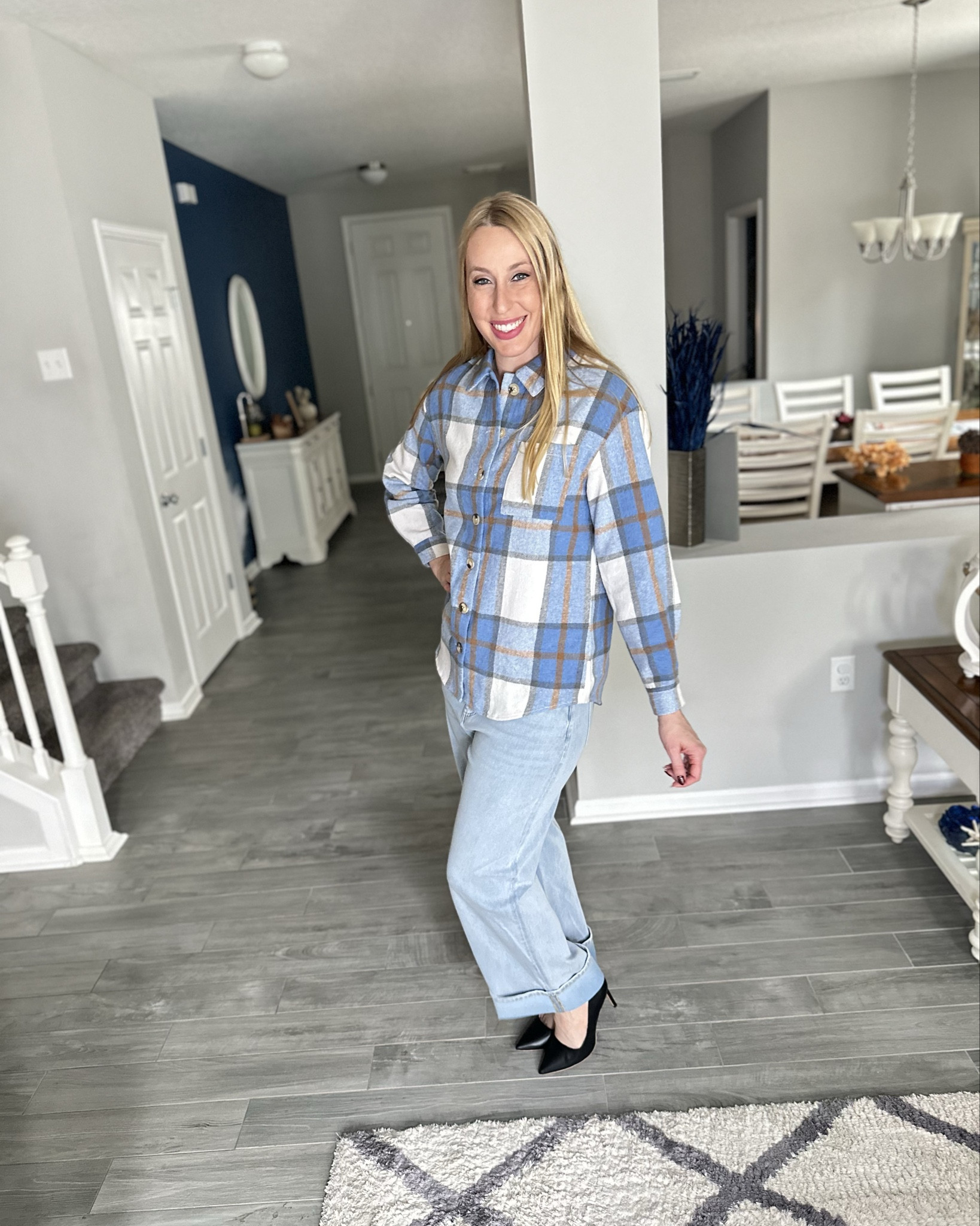Super soft and warm flannel shacket 
💙 this fits true to size, no stretch, wearing size small
🩵 the denim is super stretchy and comfortable, wearing size medium 

#LTKFindsUnder100 #LTKStyleTip #LTKFindsUnder50