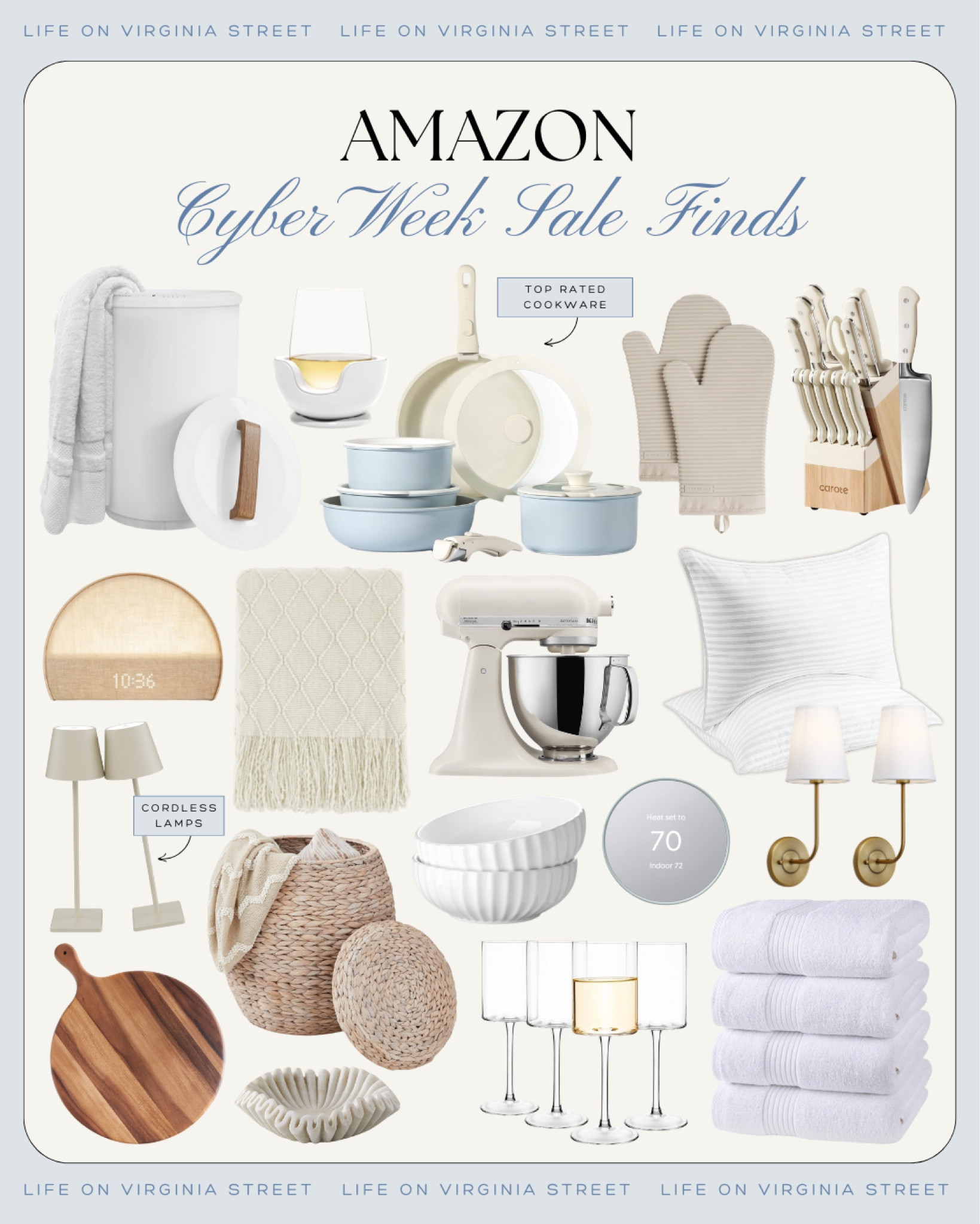 Amazon cyber week sale finds for the home, including top-rated cookware, cozy throw blankets, wood serving boards, stand mixers, cordless table lamps, nest thermostats, wine glasses, marble bowl, kitchen knives, and more! #ltkcyberweek #ltkgiftguide #Ltkhome #ltksalealert #ltkfindsunder50 #Ltkfindsunder100 #Ltkstyletip #ltkholiday #ltkseasonal 

 

#LTKCyberWeek #LTKHome #LTKSaleAlert