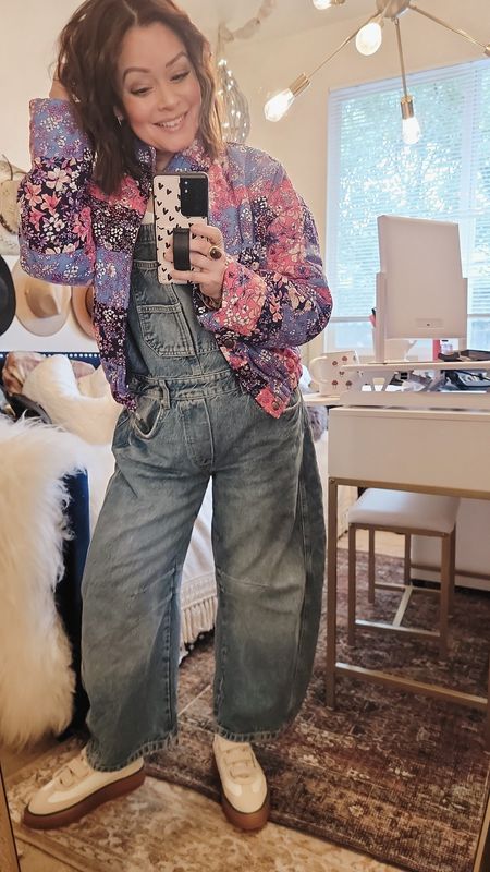 Wearing a size small in the overalls & bodysuit. For jacket see deets on my IG. Free People Barrel overallsBarrel jeansSpring outfitAdidas 

#LTKstyletip #LTKsalealert #LTKshoecrush