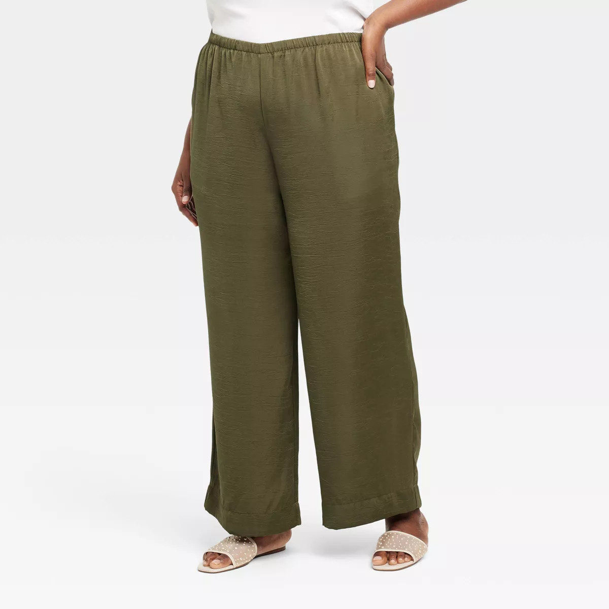 Women's Mid-Rise Straight Leg Crinkle Satin Pull-On Pants - A New Day™ | Target