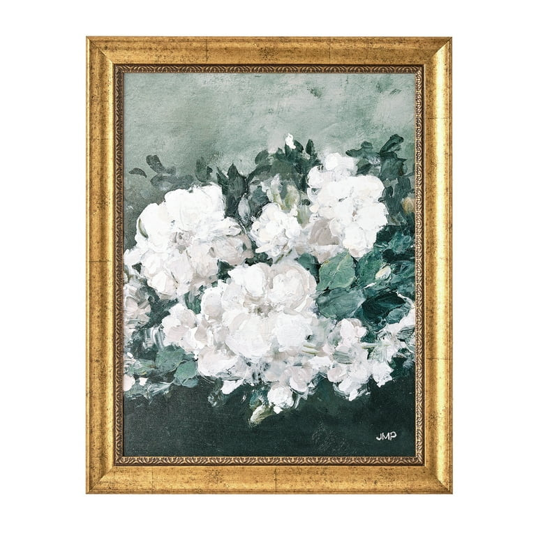 Beautiful Spring Beauty White Floral Wall Art \u2013 Brush Texture Print in Antique Gold Frame \u... | Walmart (US)