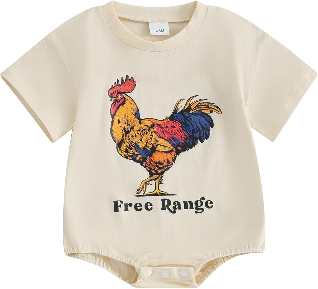 Baby Boy Girl Farm Outfit Free Range Chicken Romper Onesie Short Sleeve T-Shirt Bodysuit Retro Su... | Amazon (US)
