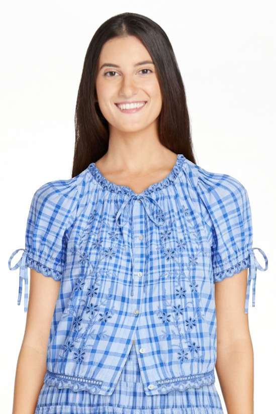 Free Assembly Women's and Women's Plus Embroidered Cropped Cotton Top with Short Sleeves, Sizes-X... | Walmart (US)