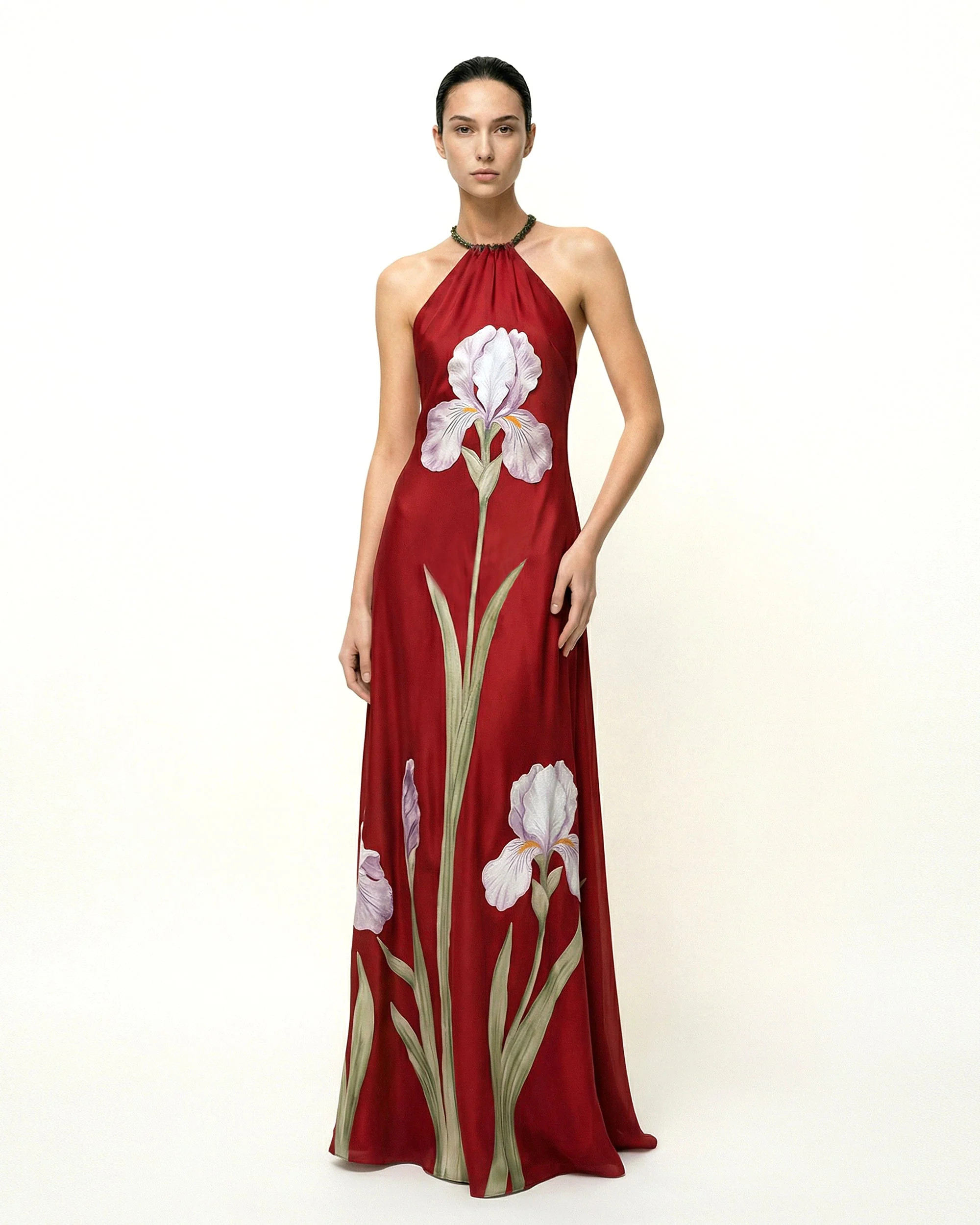 Iris Floral Print Halter Maxi Dress - Ruby | JW PEI US
