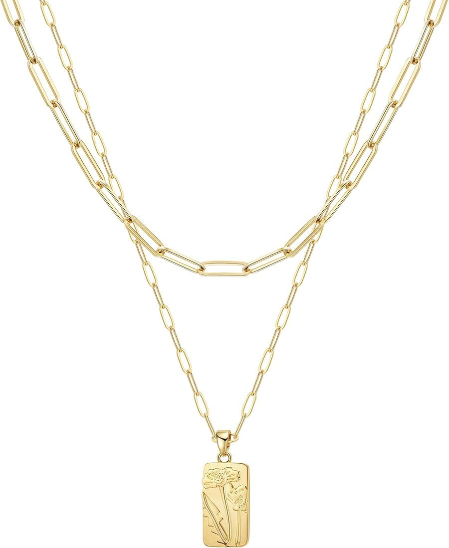 Layered Necklace Dainty Disc Chokers Necklace 14K Real Gold Plated Layering Necklaces Jewelry for... | Amazon (US)