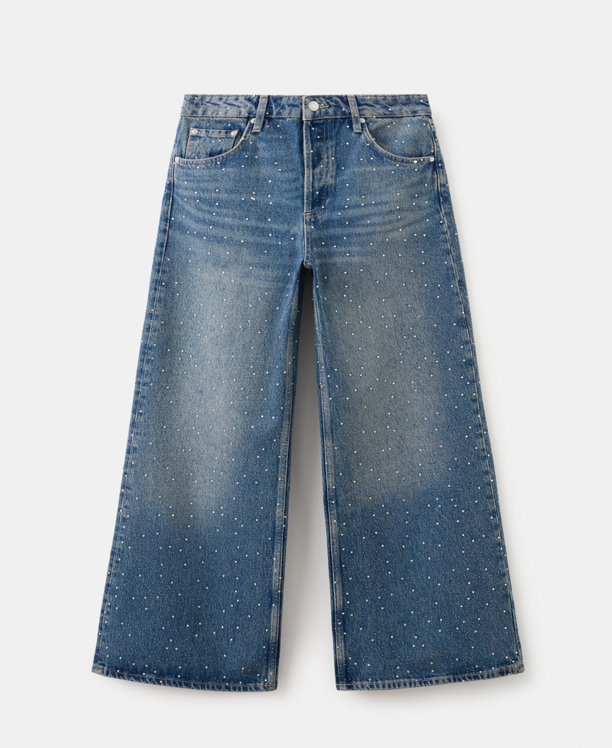 Mango Women's Rhinestones Wide Leg Jeans - Medium Blue | Macy's