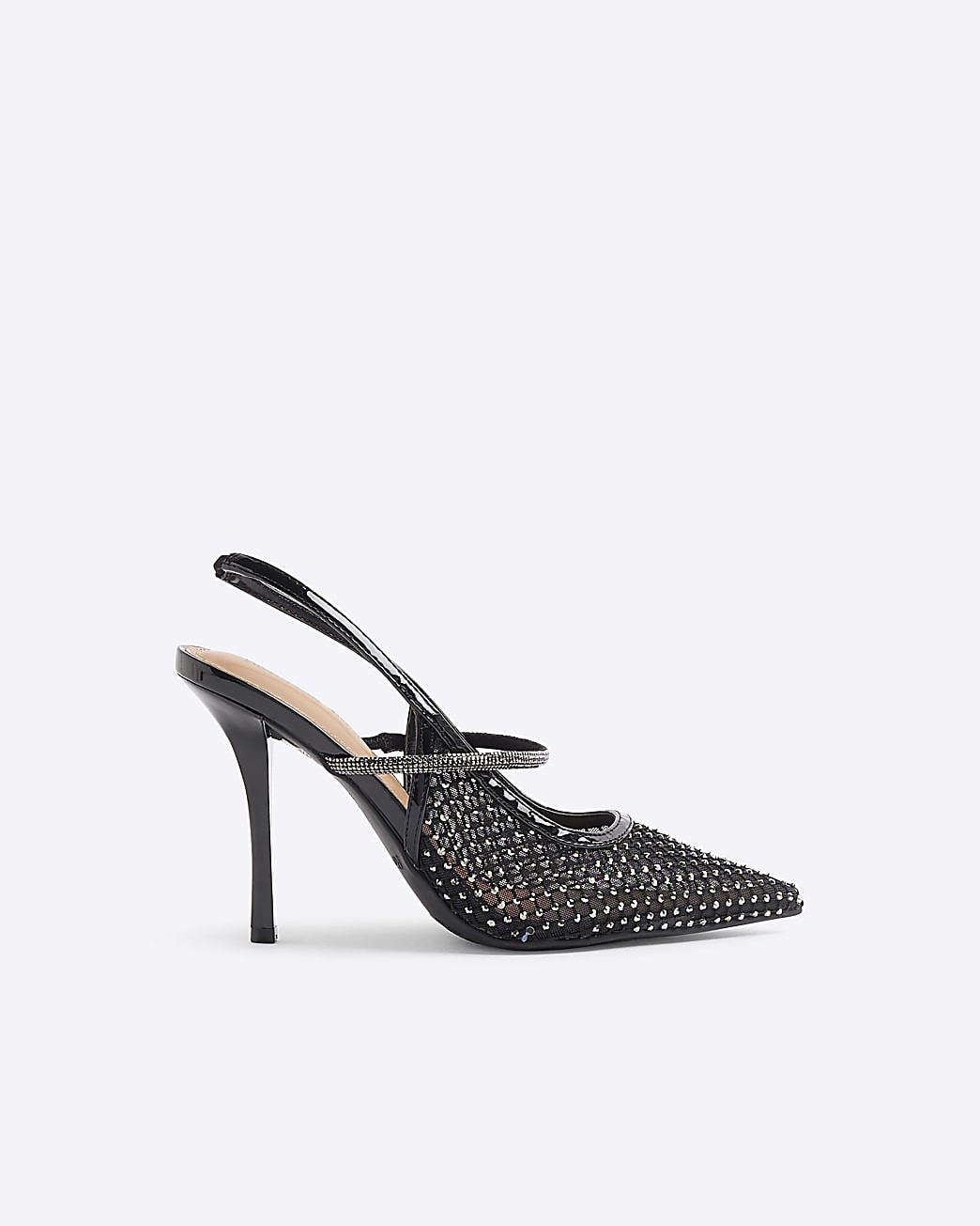 Black Diamante Sling Back Heeled Court Shoes | River Island UK & IE
