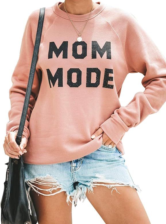 Womens Crewneck Sweatshirt Long Sleeve Raglan Letter Print Terry Casual Cute Pullover Top | Amazon (US)