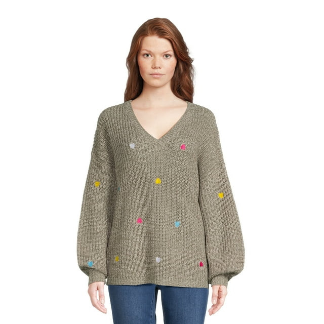 What's Next Women's V-Neck Multi Heart Embroidery - Walmart.com | Walmart (US)