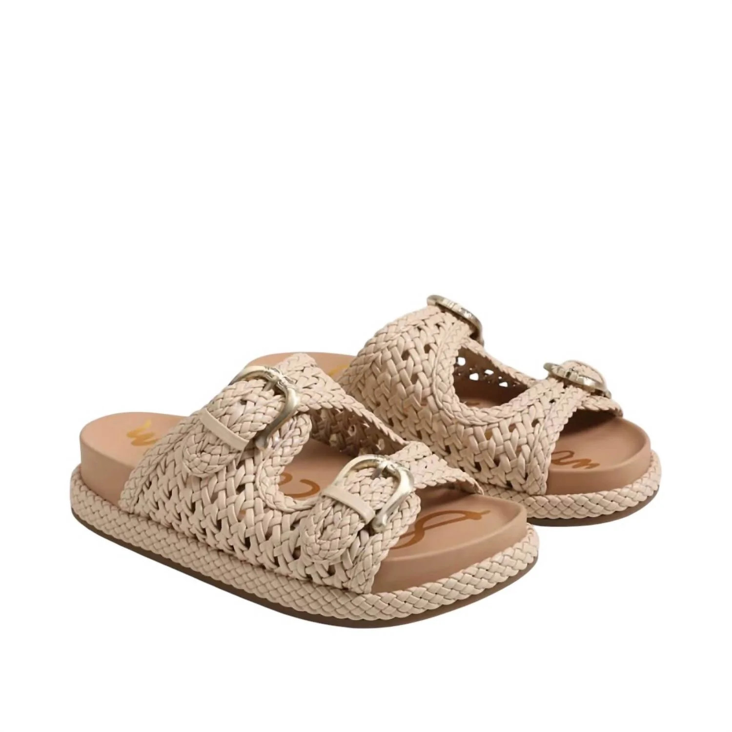 Women's Reid Buckle Platform Sandal In Linen Leather | Shop Simon