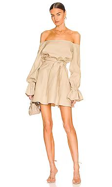 SELMACILEK Linen Caftan Mini Dress in Beige from Revolve.com | Revolve Clothing (Global)