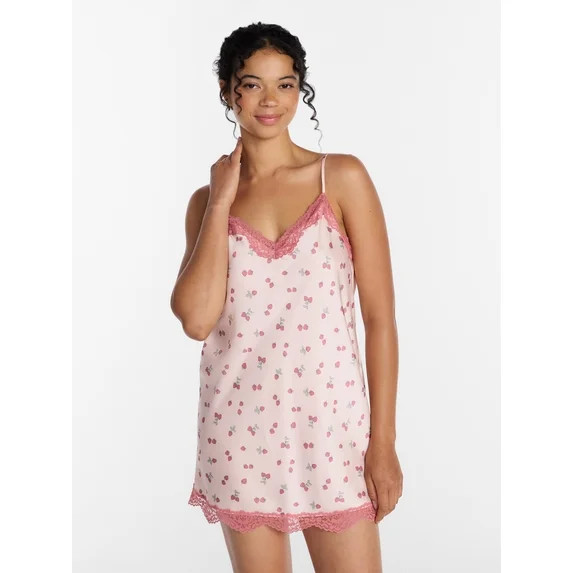 Joyspun Women’s Lace Trim Stretch Satin Chemise, Sizes S-3X | Walmart (US)