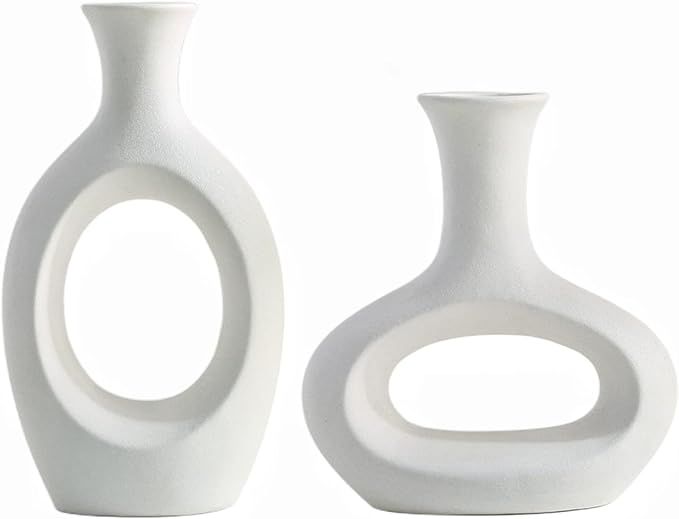 OIWTLIFE White Ceramic Vase Hollow Vase Dried Flower Vase Modern Simple Style Vase for Home Decor... | Amazon (US)