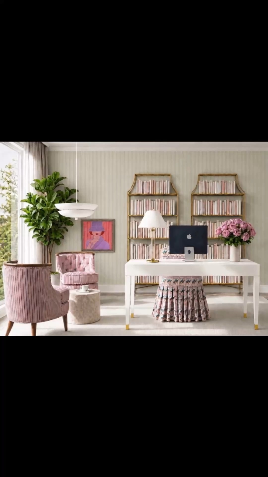 Planning to refresh your home office for the holiday season? ✨

A thoughtfully designed workspace can make every workday feel more inspiring. This modern classic home office balances function with personality—a clean white writing desk, playful patterned skirted chair, and brass étagères create a polished foundation, while striped accent chairs add an inviting spot for reading or taking a break.

Soft striped wallpaper, tailored drapery, colorful artwork, layered lighting, and lush greenery bring warmth and dimension, making the entire space feel comfortable, collected, and full of character.

If a home office refresh is on your list before the holiday season, now is a great time to start. The Labor Day sale is still going on, so don’t miss the chance to shop desks, office chairs, lighting, accent seating, wallpaper, drapery, artwork, and office décor.

#LTKHome #LTKdayinmylife #LTKSaleAlert #HomeOffice #OfficeDecor #HomeOfficeDecor #OfficeDesign #WorkspaceInspiration #ModernHomeOffice #ModernClassic #WritingDesk #DeskChair #SkirtedChair #BrassEtagere #AccentChair #ReadingCorner #TableLamp #PendantLighting #WallArt #Wallpaper #Drapery #BiophilicDesign #LaborDaySale

#LTKdayinmylife #LTKHome #LTKSaleAlert