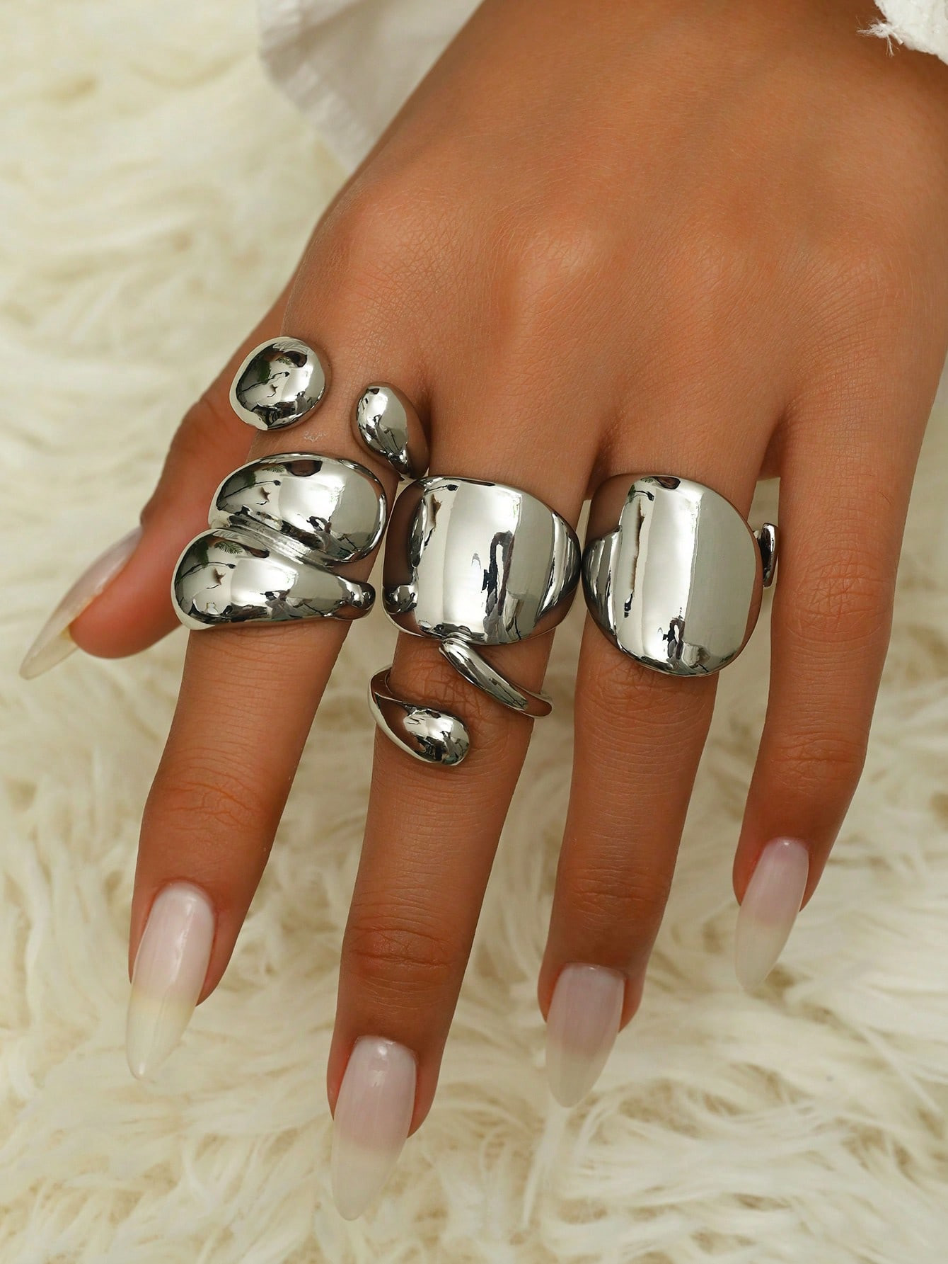 5pcs/Set Exaggerated Wide Metal Open Ring Set For Women Party Music Festival Accessories | SHEIN