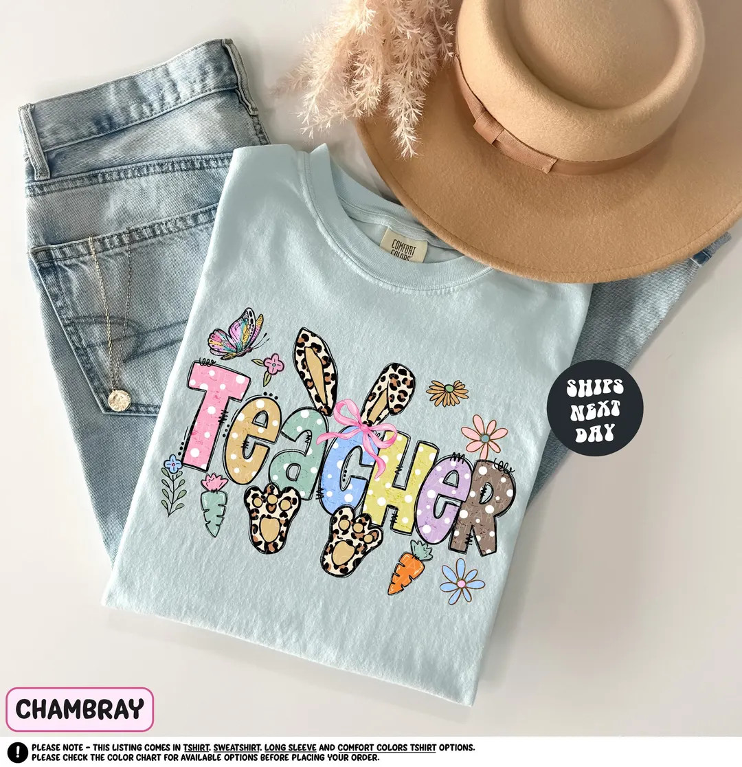 Easter Teacher Shirt Teacher Bunny Sweatshirt Teacher Easter Comfort Colors® shirt Easter Bunny... | Etsy (US)