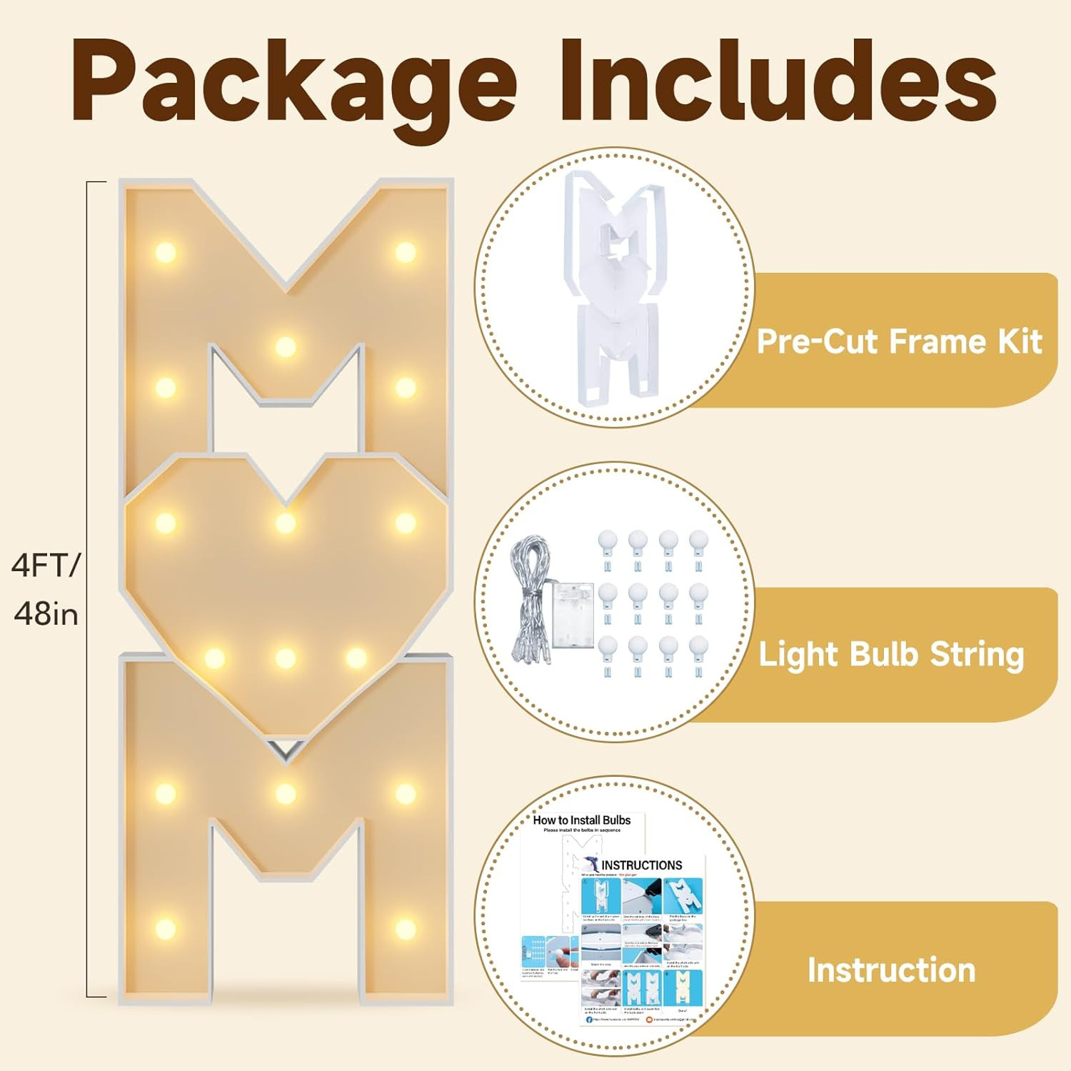 Tongjoy Mother's Day Decorations 4FT Light Up Marquee Letters, LED Letter Lights, DIY Large Heart... | Amazon (US)