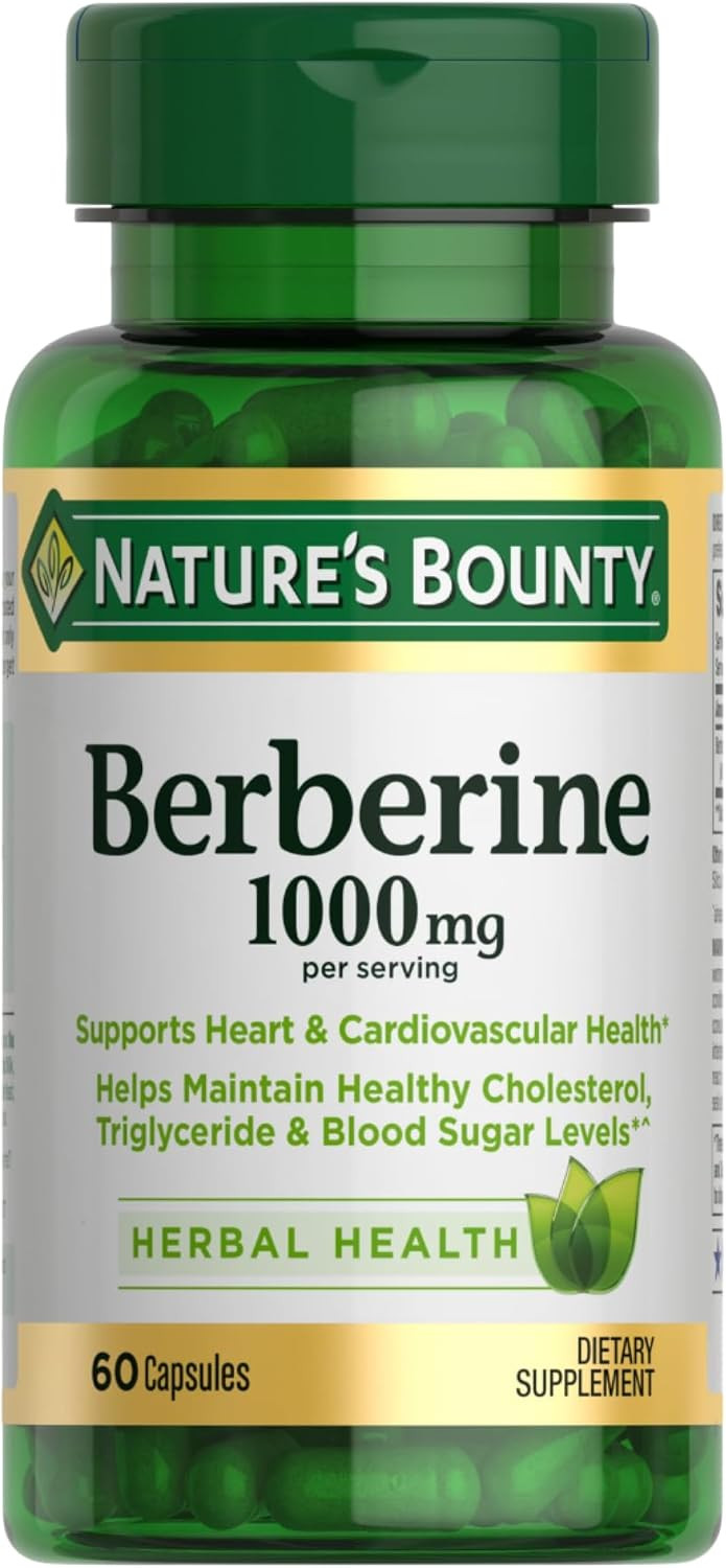 Nature's Bounty 1000mg Berberine Herbal Health Capsules Support Heart and Cardiovascular Health, Help Maintain Healthy Cholesterol, Triglyceride, and Blood Sugar Levels, 60 Capsules | Amazon (US)
