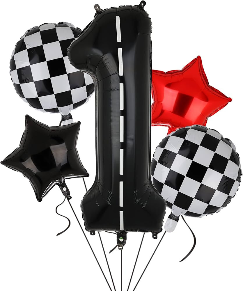 Race Car Birthday Balloons 40 Inch Racetrack Number Balloon 1 Black Baby Shower Boys 1st Birthday... | Amazon (US)