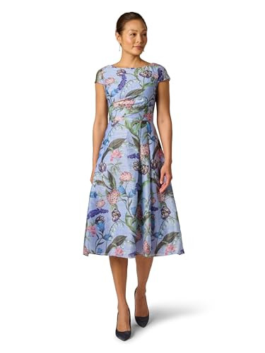 Adrianna Papell Women's Floral Jacquard Midi Dress - Boat Neck Cocktail Dress with Floral Design & Hand Pockets, Blue Multi, 8 | Amazon (US)