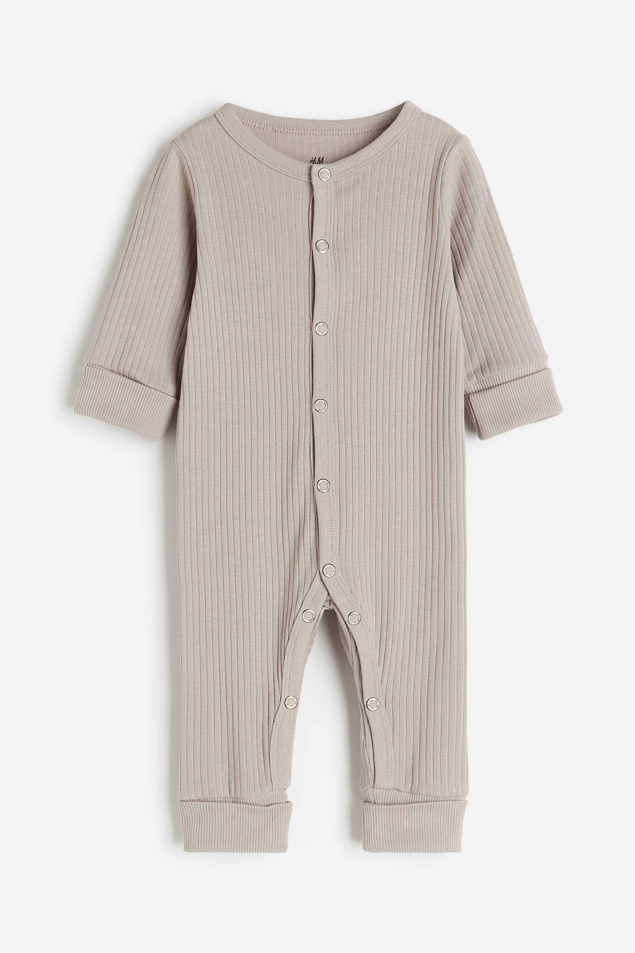 Adjustable-fit romper suit - Round neck - Long sleeve - Beige - Kids | H&M GB | H&M (UK, MY, IN, SG, PH, TW, HK)