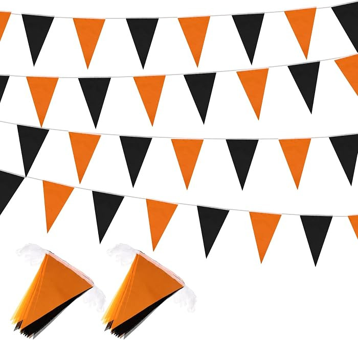 Tatuo 328 Feet Halloween Pennant Banner Flags 10 Pcs,Orange and Black | Amazon (US)