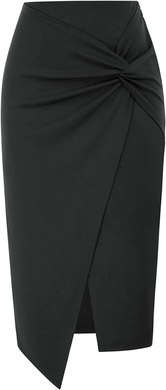 Amazon.com: Kate Kasin Ladies Side Knot Pencil Skirt Elastic High Wasited Business Skirts Split W... | Amazon (US)