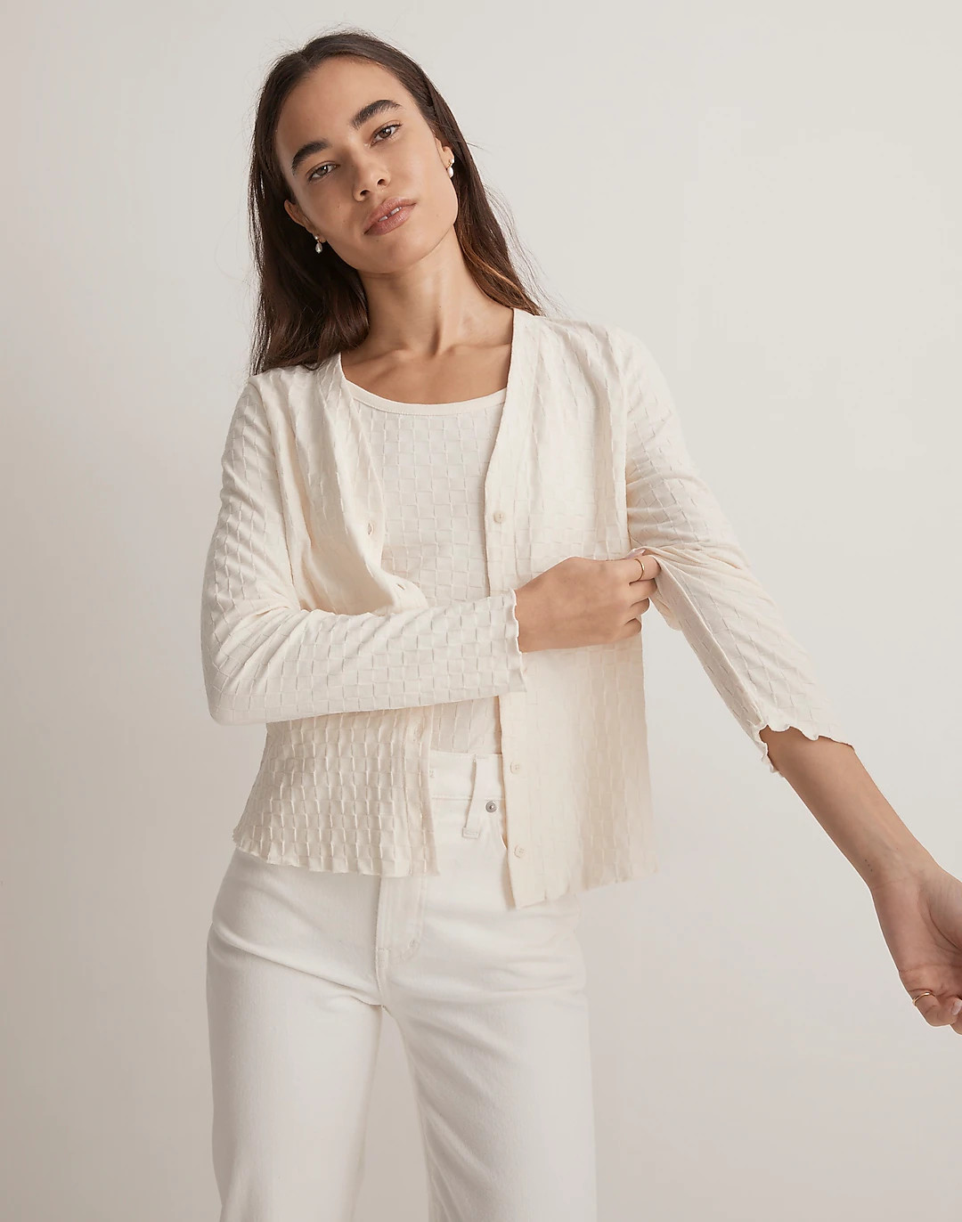 V-Neck Cardigan in Checkerboard Jacquard | Madewell