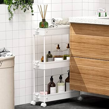 SPACEKEEPER Slim Rolling Storage Cart, 3 Tier Bathroom Storage Organizer Laundry Room Utility Car... | Amazon (US)