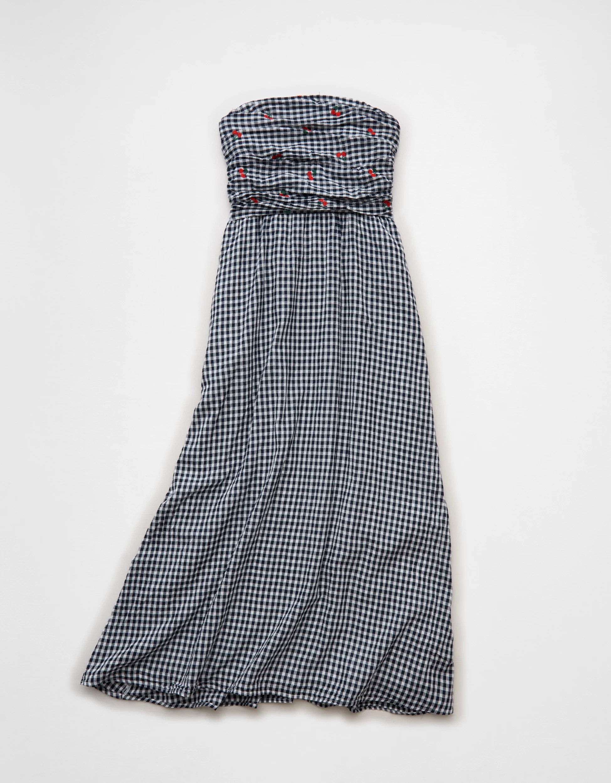 AE Strapless Smocked Embroidered Midi Dress | American Eagle Outfitters (US & CA)
